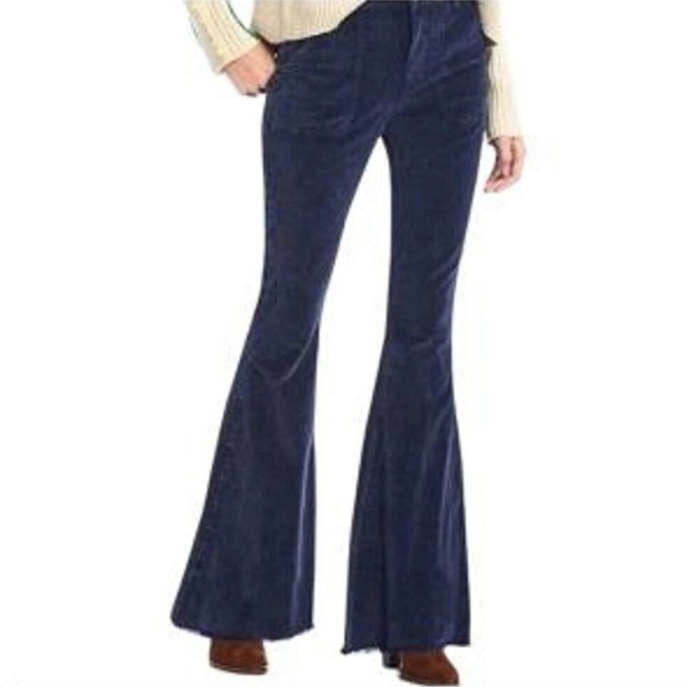 Chelsea & Violet Corduroy High Rise Flare Bell Bottom Pants 28 Navy Boho 70s